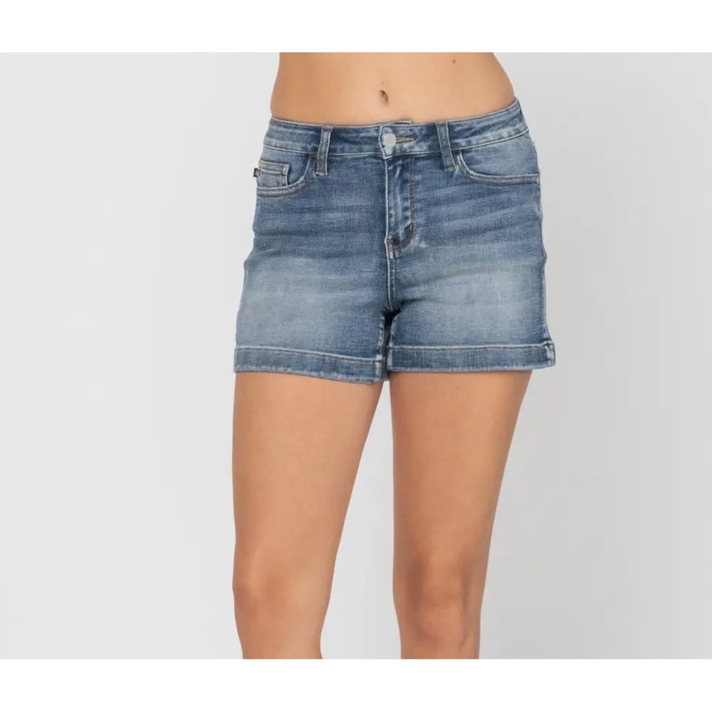 Judy Blue Womens Mid Rise Cuffed Denim Shorts Med Blue JB150043 Size XL New